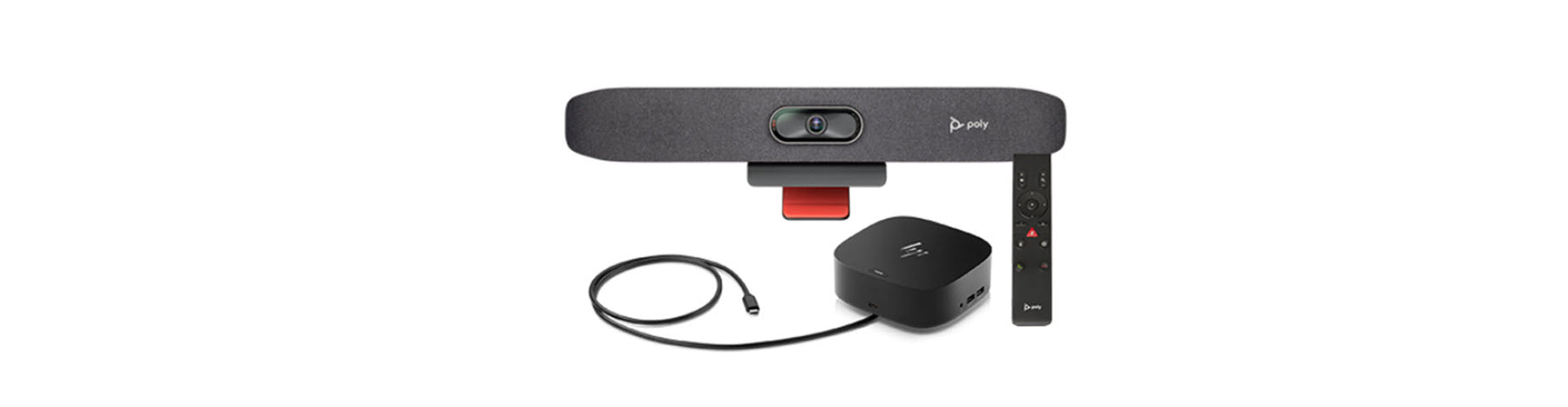 Poly Studio R30 Video Bar, HP USB-C Dock G5 for Business + Poly Studio R30 Studio Bluetooth Remote Control