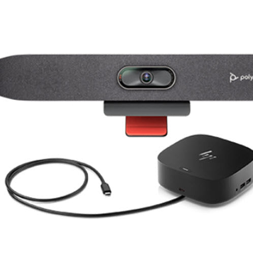 Poly Studio R30 Video Bar, HP USB-C Dock G5 for Business + Poly Studio R30 Studio Bluetooth Remote Control