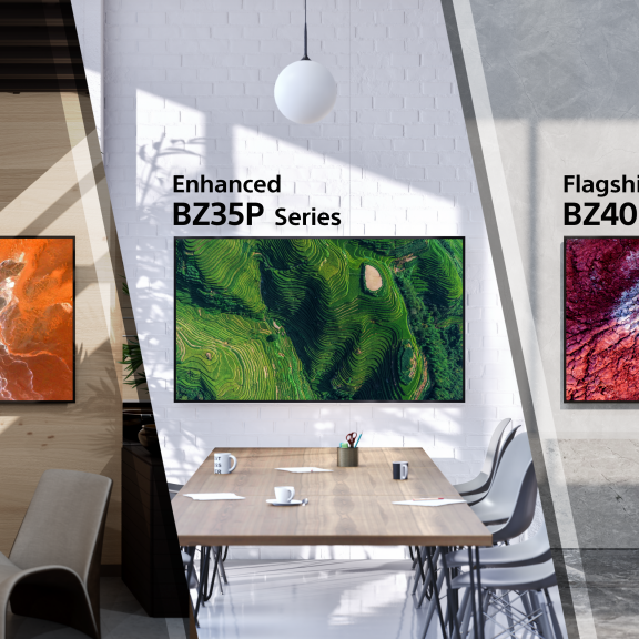Sony BRAVIA BZ-P Series lineup including BZ30P, BZ35P, and BZ40P professional displays in multiple sizes