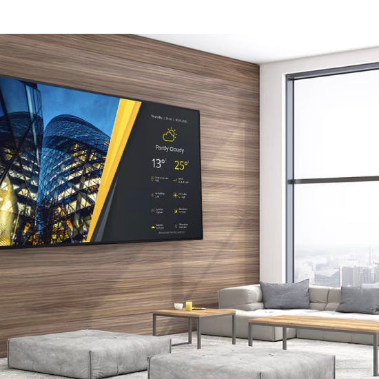 Professional-grade Sony Bravia display presenting information in a contemporary office lobby