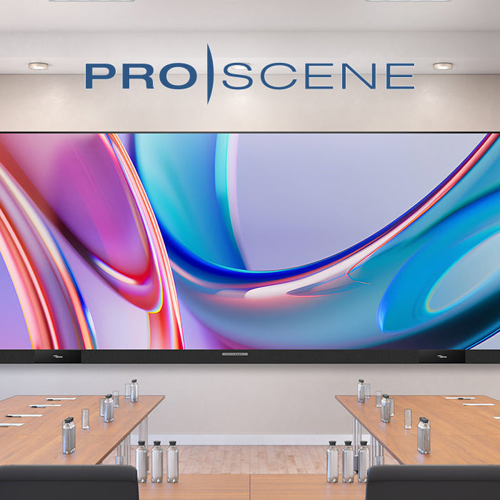 Optoma's ProScene Ultra-Wide All-in-One dvLED display in conference room 