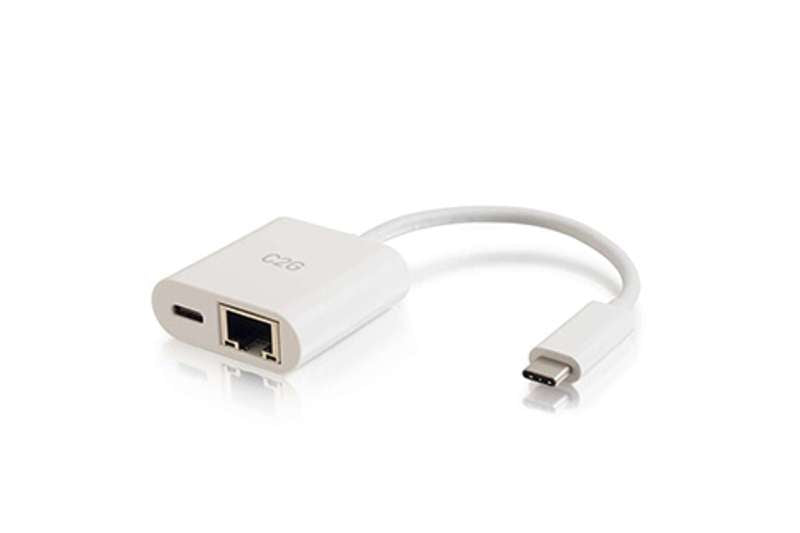 Cables To Go USB-C to Ethernet Multiport Adapter with Power Delivery up to 60W - White