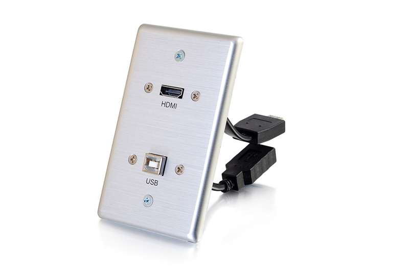 Cables To Go HDMI and USB Pass Through Single Gang Wall Plate - Brushed Aluminum