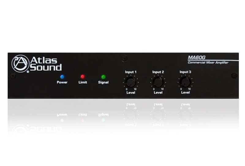 Atlas Sound 3-Input, 60-Watt Mixer Amplifier with Global Power Supply