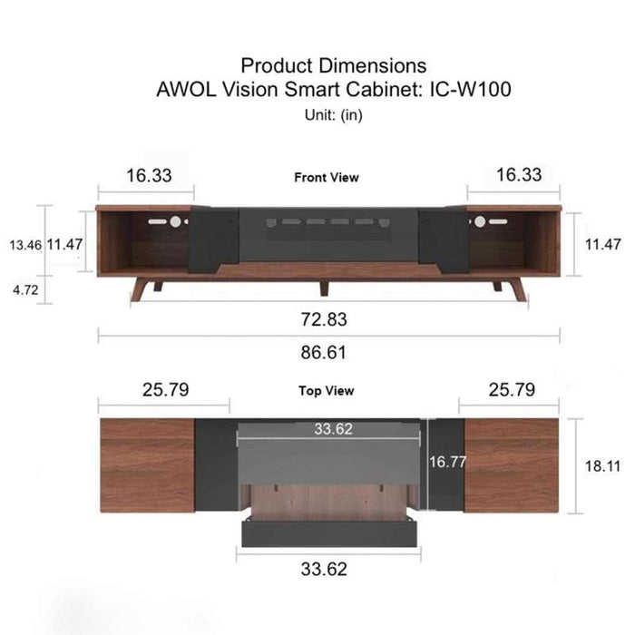 AWOL Vision Smart Cabinet for 100'' Projection, Walnut color