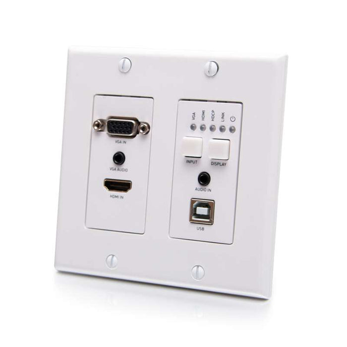Cables To Go HDMI HDBaseT + VGA, 3.5mm, and USB-B to A over Cat Extender Wall Plate Transmitter to Box Receiver - 4K 60Hz