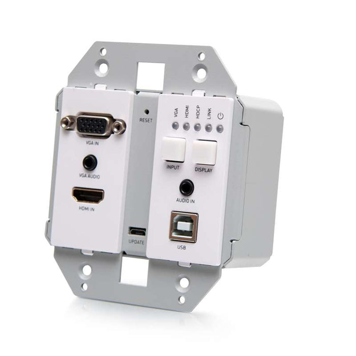 Cables To Go HDMI HDBaseT + VGA, 3.5mm, and USB-B to A over Cat Extender Wall Plate Transmitter to Box Receiver - 4K 60Hz