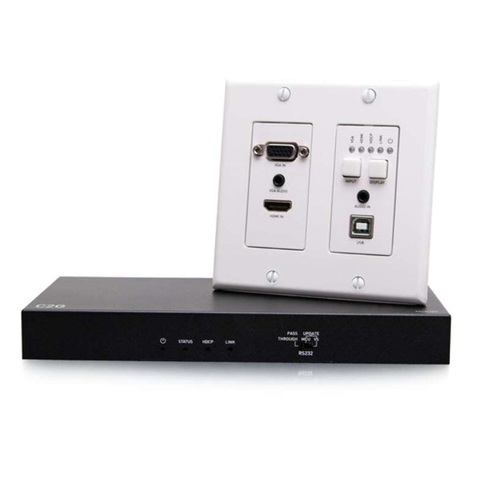 Cables To Go HDMI HDBaseT + VGA, 3.5mm, and USB-B to A over Cat Extender Wall Plate Transmitter to Box Receiver - 4K 60Hz