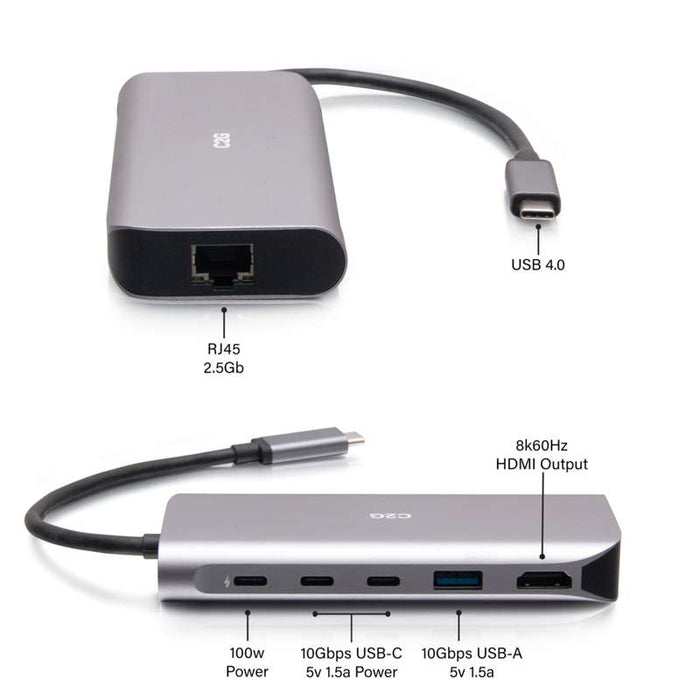 Cables To Go USB-C 4.0 6-in-1 Mini Docking Station with HDMI, USB-A, Ethernet, and USB-C 85W- 8K 60HZ