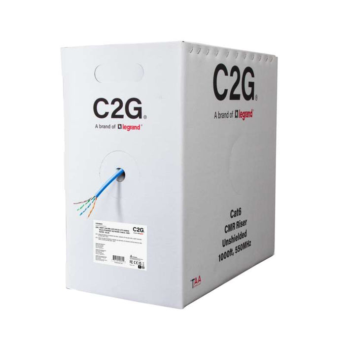 Cables To Go 1000ft (304.8m) TAA-Compliant Cat6 Bulk Unshielded (UTP) Ethernet Network Cable with Solid Conductors-Riser CMR-Rated - Blue