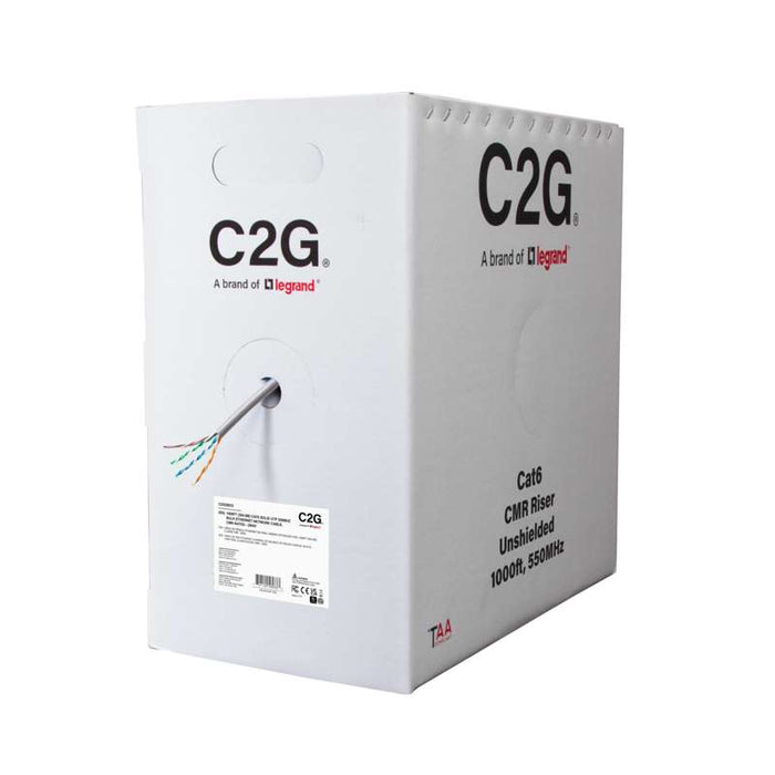 Cables To Go 1000ft (304.8m) TAA-Compliant Cat6 Bulk Unshielded (UTP) Ethernet Network Cable with Solid Conductors-Riser CMR-Rated - Gray