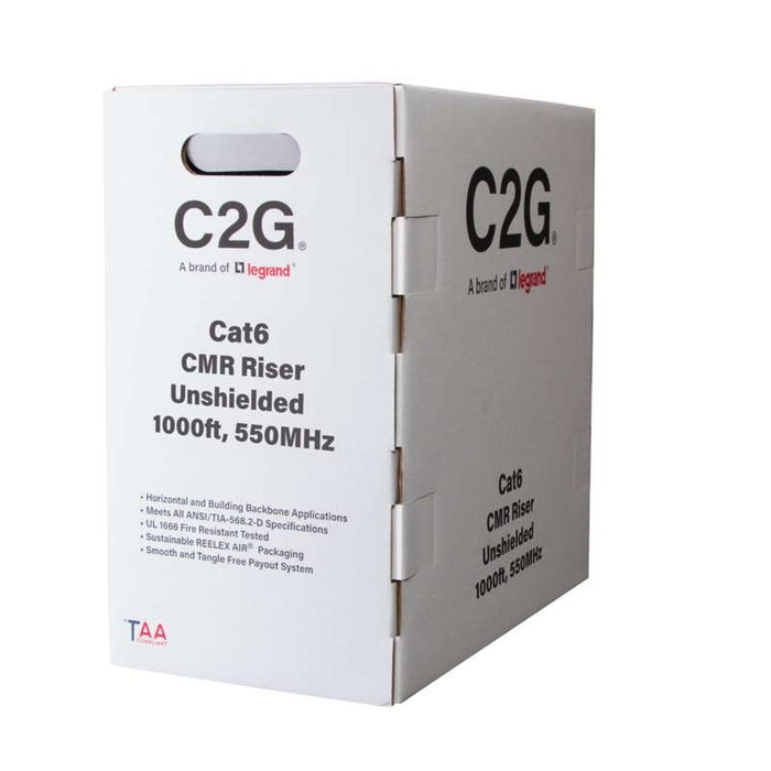 Cables To Go 1000ft (304.8m) TAA-Compliant Cat6 Bulk Unshielded (UTP) Ethernet Network Cable with Solid Conductors-Riser CMR-Rated - White