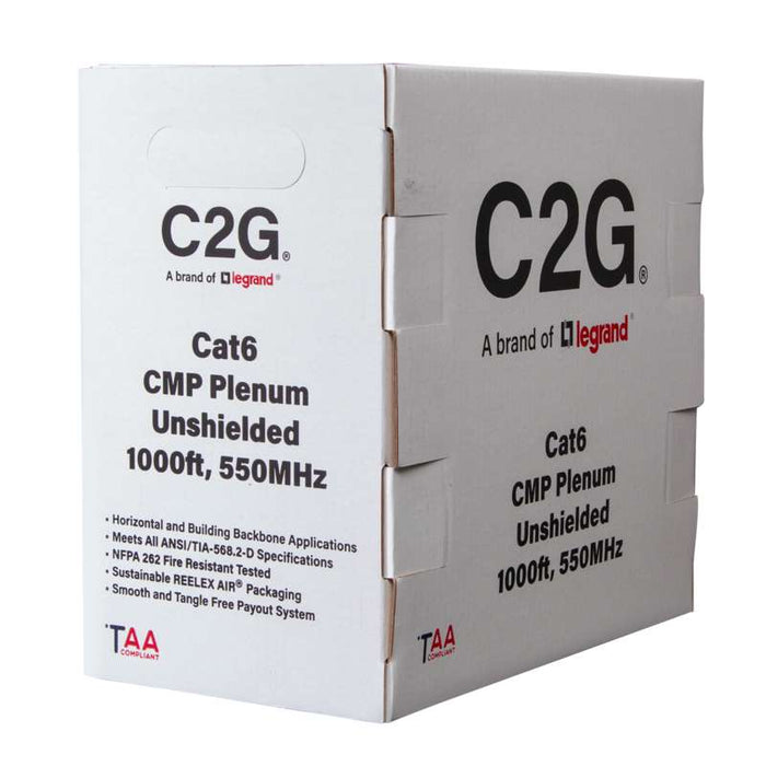 Cables To Go 1000ft (304.8m) TAA-Compliant Cat6 Bulk Unshielded (UTP) Ethernet Network Cable with Solid Conductors-Plenum CMP-Rated - Gray