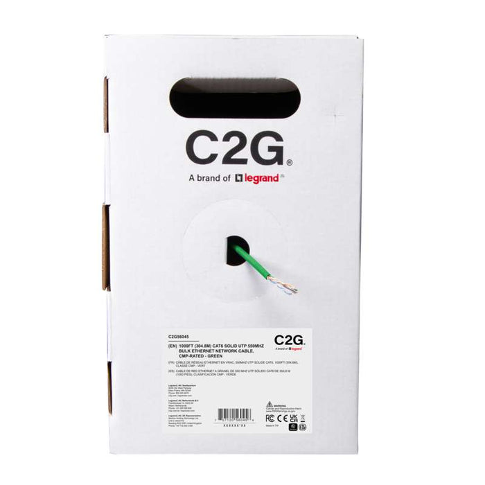 Cables To Go 1000ft (304.8m) TAA-Compliant Cat6 Bulk Unshielded (UTP) Ethernet Network Cable with Solid Conductors-Plenum CMP-Rated - Green