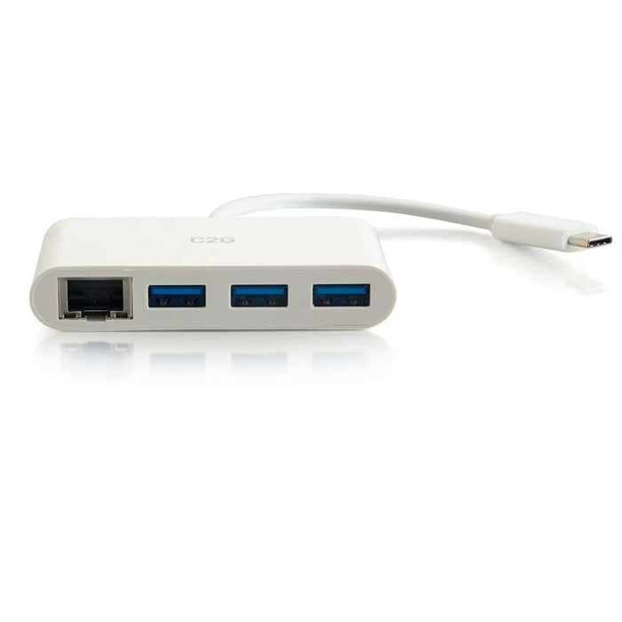 Cables To Go USB-C to Ethernet Adapter with 3-Port USB Hub - White