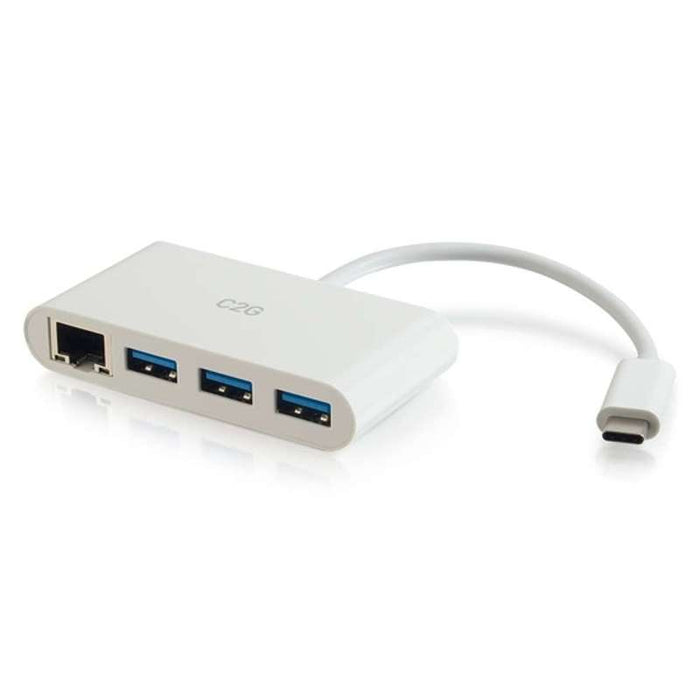 Cables To Go USB-C to Ethernet Adapter with 3-Port USB Hub - White