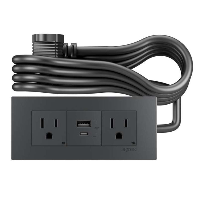 Wiremold dash Furniture Power Center, 2 Outlet and 1 USB A/C, Graphite