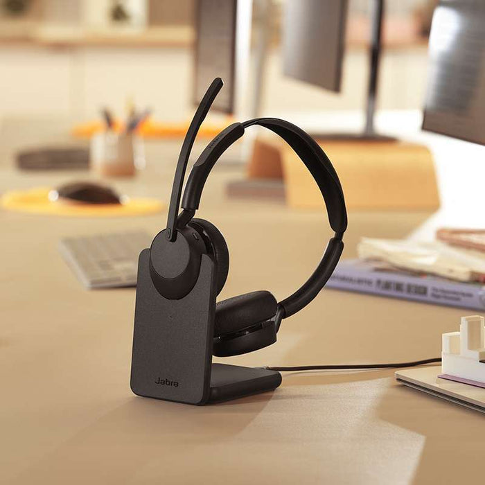 Jabra Evolve3 45 Stereo UC Headset - USB-A with LINK 390a Bluetooth Adapter and Charging Stand