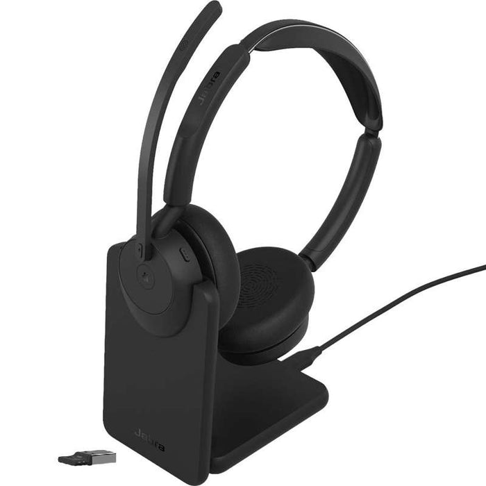 Jabra Evolve3 45 Stereo MS Headset - USB-A with LINK 390a Bluetooth Adapter and Charging Stand