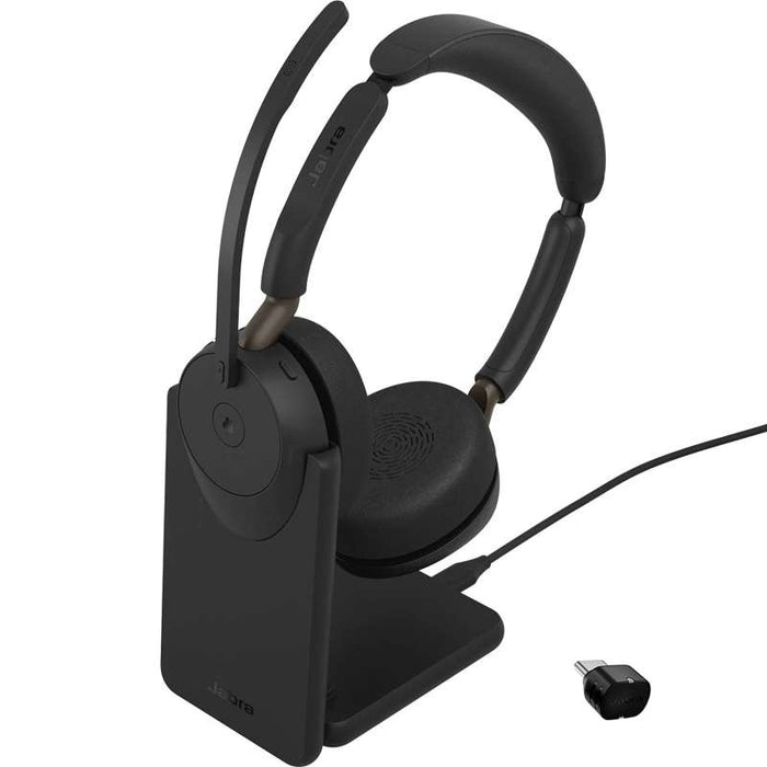 Jabra Evolve3 65 Stereo UC Headset - USB-C with LINK 390c Bluetooth Adapter and Charging Stand