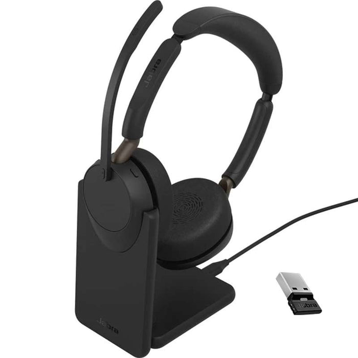 Jabra Evolve3 65 Stereo UC Headset - USB-A with LINK 390a Bluetooth Adapter and Charging Stand