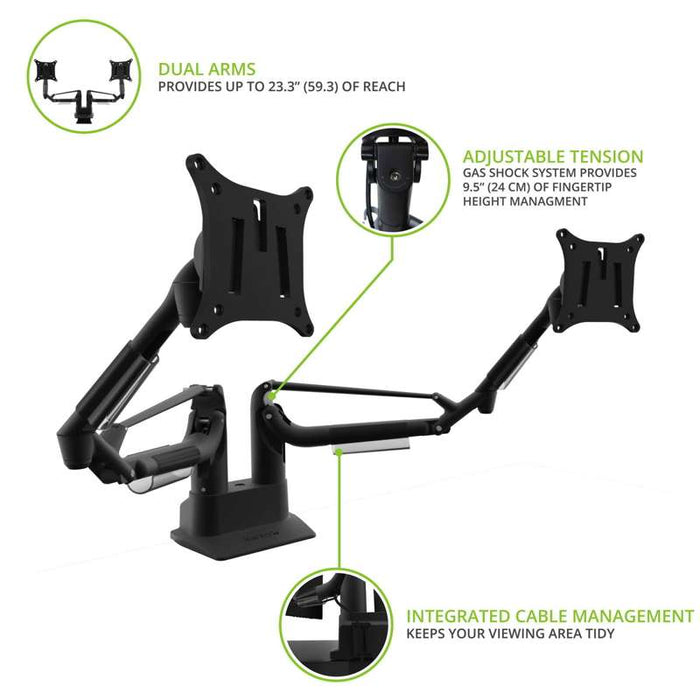 Kanto Dual-Monitor Gas Shock Desktop Mount for 17-inch to 32-inch Displays - Black