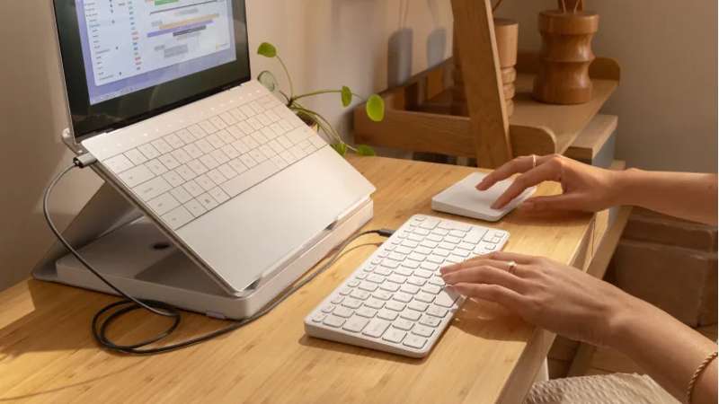 Logitech Casa Pop-Up Desk All-in-one Kit: Stand, Keyboard, Touchpad, Nordic Calm