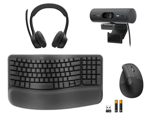Logitech Ergonomic Bundle - Wave Keys Keyboard, Vertical Lift Mouse, Brio 505 Webcam, & Zone 305 Headset - UC Version
