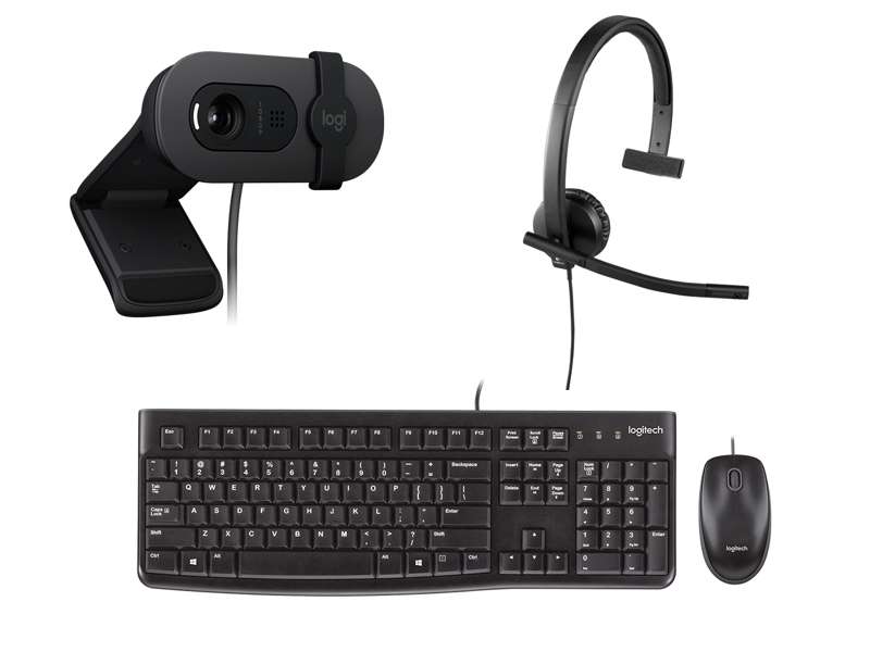 Logitech Value Bundle - MK120 Keyboard & Mouse, Brio 105 Webcam, and H570e Headset