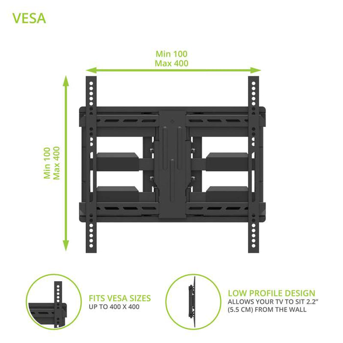 Kanto Full-Motion Metal Stud TV Mount with SNAPTOGGLE® Heavy-Duty Toggle Bolts for 34" to 65" TVs - Black