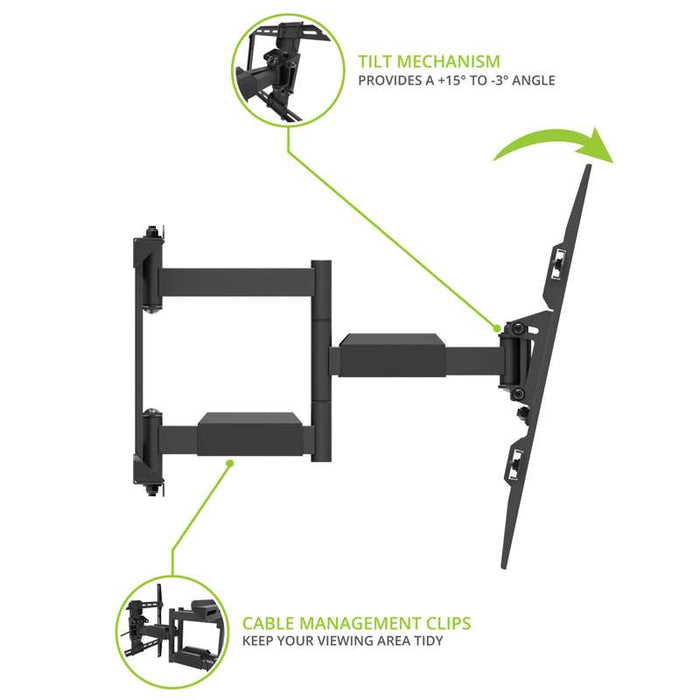 Kanto Full-Motion Metal Stud TV Mount with SNAPTOGGLE® Heavy-Duty Toggle Bolts for 34" to 65" TVs - Black