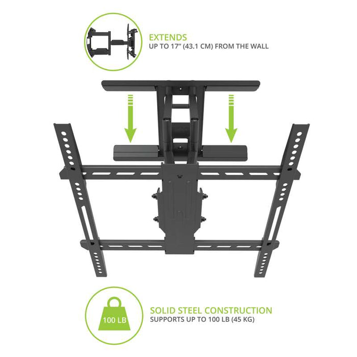 Kanto Full-Motion Metal Stud TV Mount with SNAPTOGGLE® Heavy-Duty Toggle Bolts for 34" to 65" TVs - Black