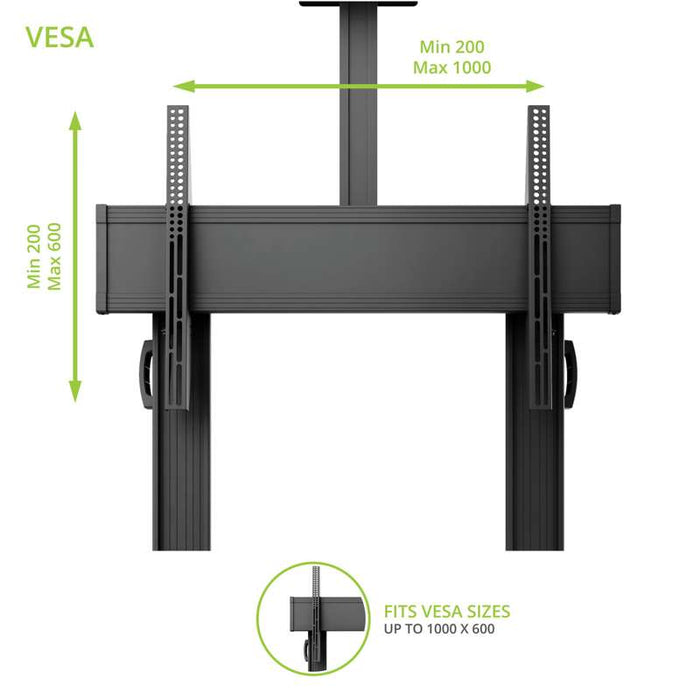 Kanto Mobile TV Mount - Aluminum Base - with Adjustable Shelf for 60-inch to 100-inch TVs