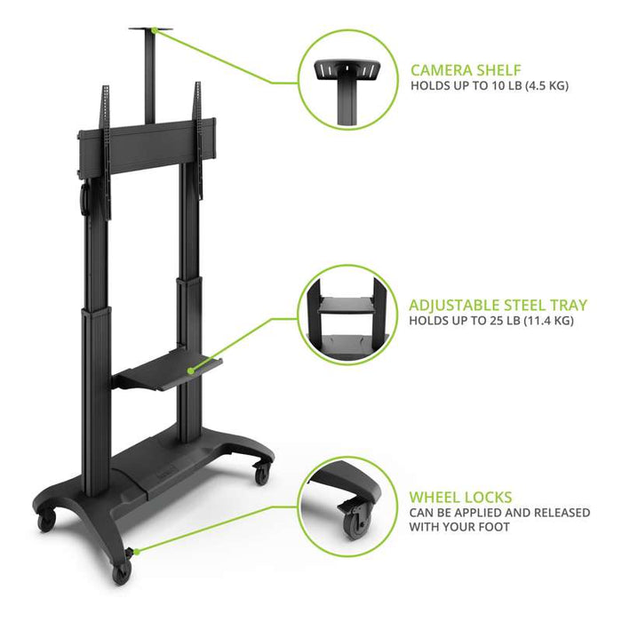 Kanto Mobile TV Mount - Aluminum Base - with Adjustable Shelf for 60-inch to 100-inch TVs