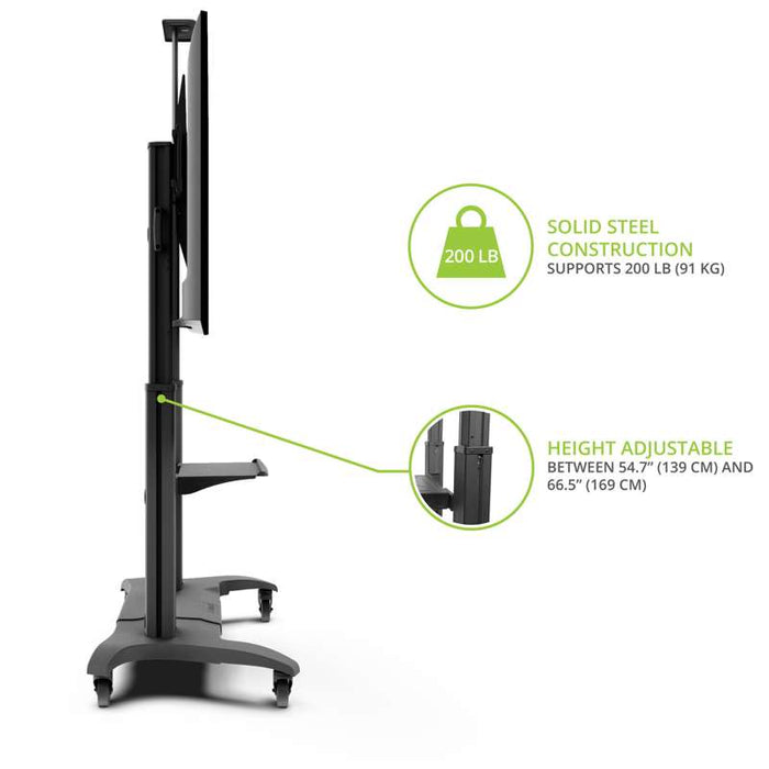 Kanto Mobile TV Mount - Aluminum Base - with Adjustable Shelf for 60-inch to 100-inch TVs