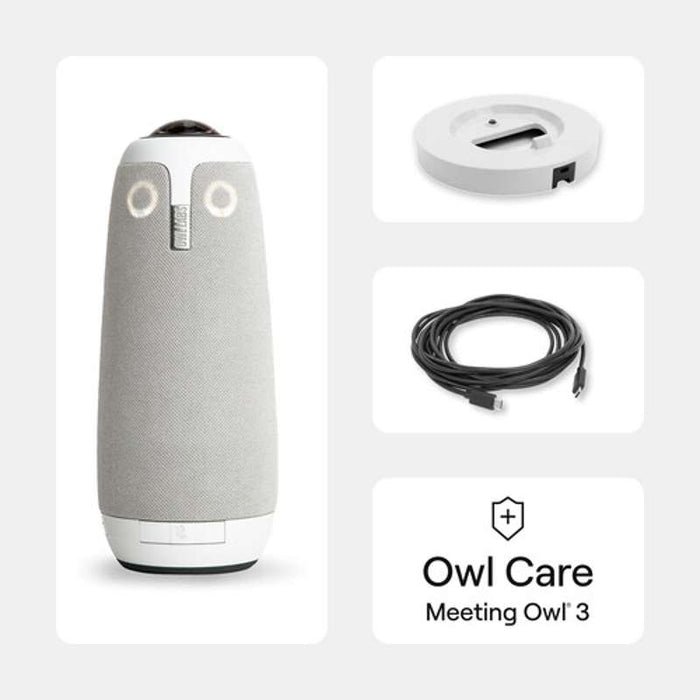 Owl Labs Meeting Owl 3 Premium Pack: Smart Conference Camera, Table Stand, USB cable & Owl Care