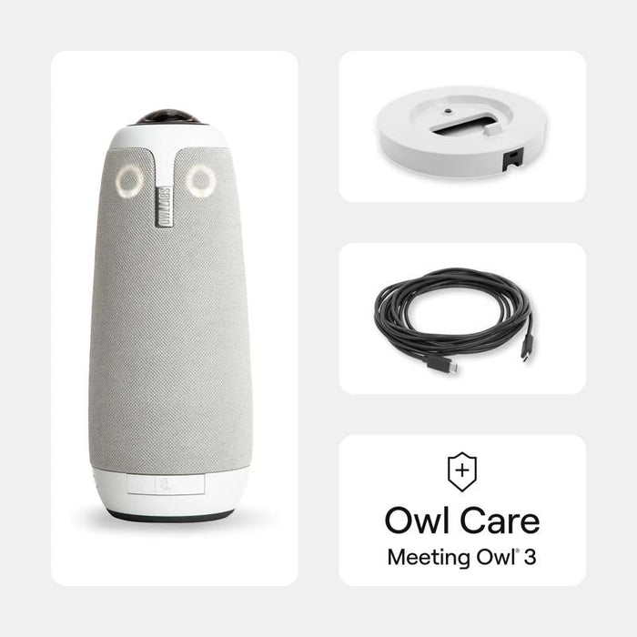 Owl Labs Meeting Owl 3 Premium Pack Bundle: Video Conference Camera, Stand, Cable and Own Care