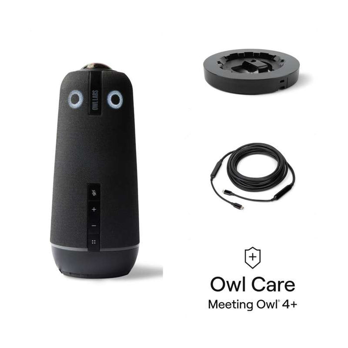 Owl Labs Meeting Owl 4+ Premium Pack Bundle: Video Conference Camera, Stand, Cable and Owl Care