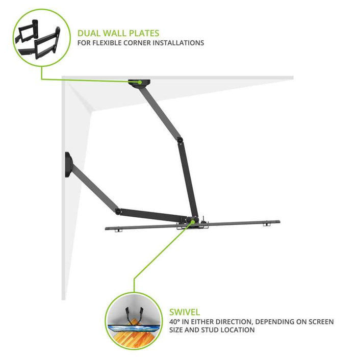 Kanto Full Motion Corner TV Mount for 37-inch to 70-inch TVs - Black