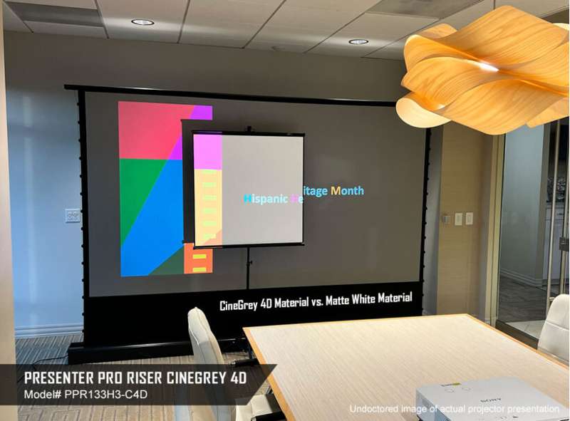 Elite Presenter Pro Riser CineGrey 4D Series, 150-inch Diag. 16:9 Electric Screen, CineGrey 4D Material