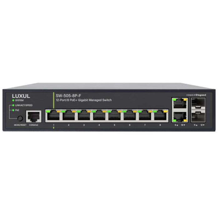 Luxul 8 PoE+ | 2 RJ45 | 2 SFP Front-Facing Ports - 1Gb L2/L3 Managed Switch, US Power Cord