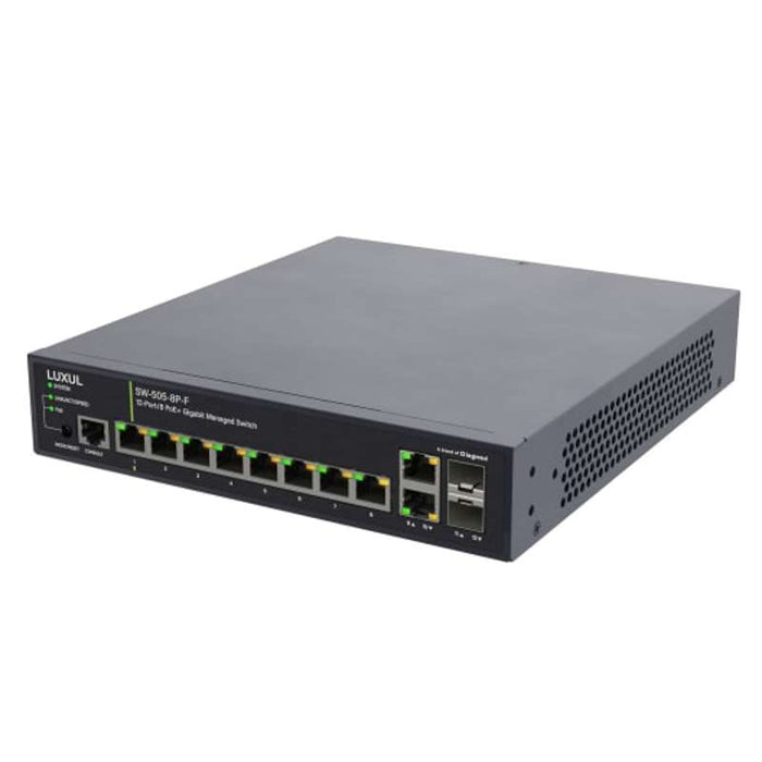 Luxul 8 PoE+ | 2 RJ45 | 2 SFP Front-Facing Ports - 1Gb L2/L3 Managed Switch, US Power Cord