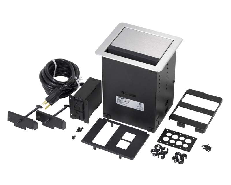 Wiremold InteGreat A/V TABLE BOX WITH USB, CORD ENDED, ALUMINUM