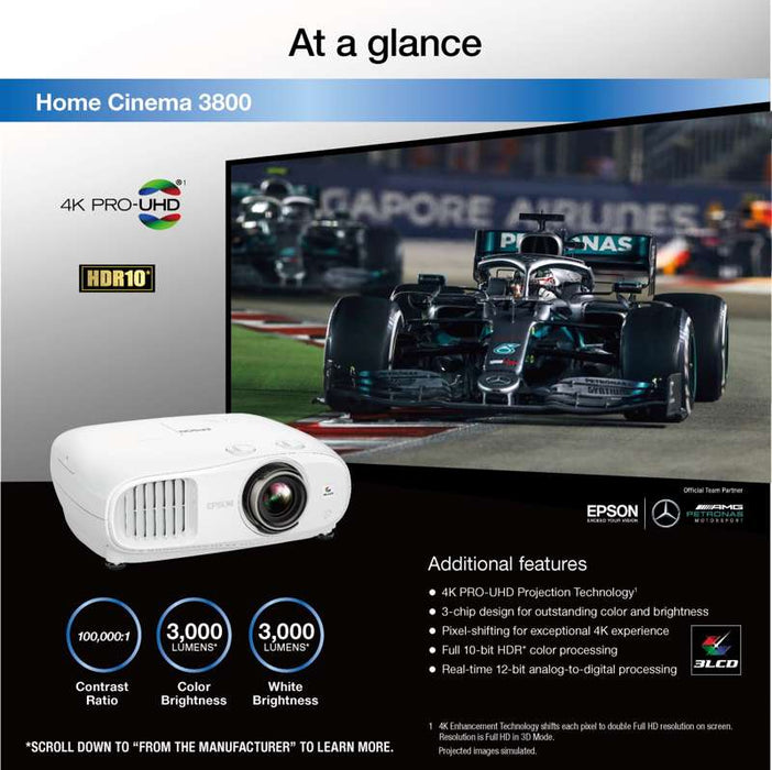 Epson Home Cinema 3800 Pixel Shift 4K PRO-UHD w HDR Projector