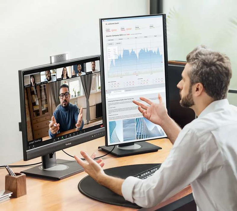 Viewsonic VG2757V-2K - 27" 1440p Video Conferencing Monitor with Windows Hello Compatible IR Webcam, 90W USB-C, RJ45 Ethernet