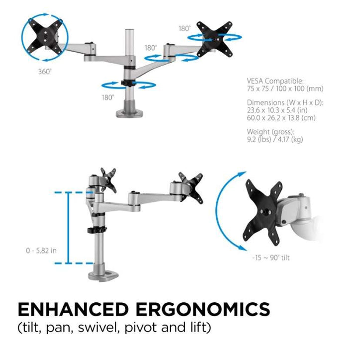 Viewsonic Dual Monitor Desk Mount Arm for Displays up to 24"