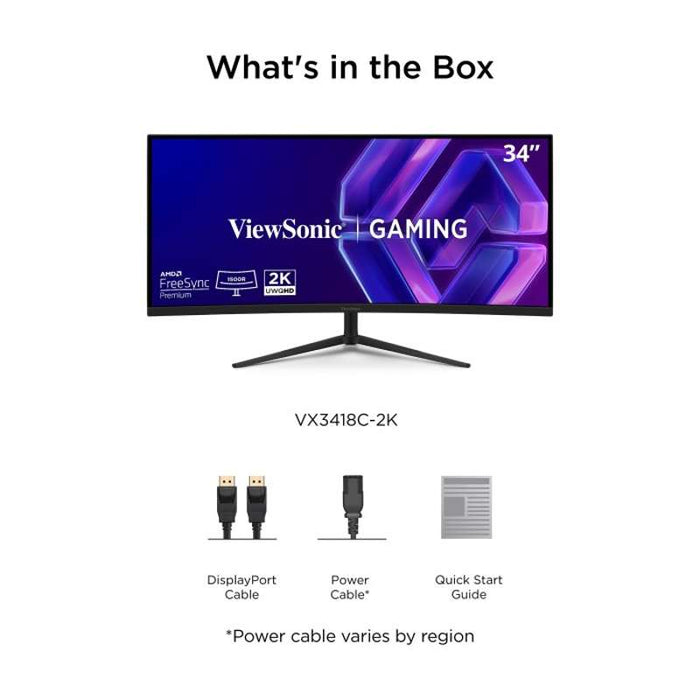 Viewsonic 34" Ultrawide Curved Gaming Monitor with 180Hz Refresh Rate & FreeSync Premium