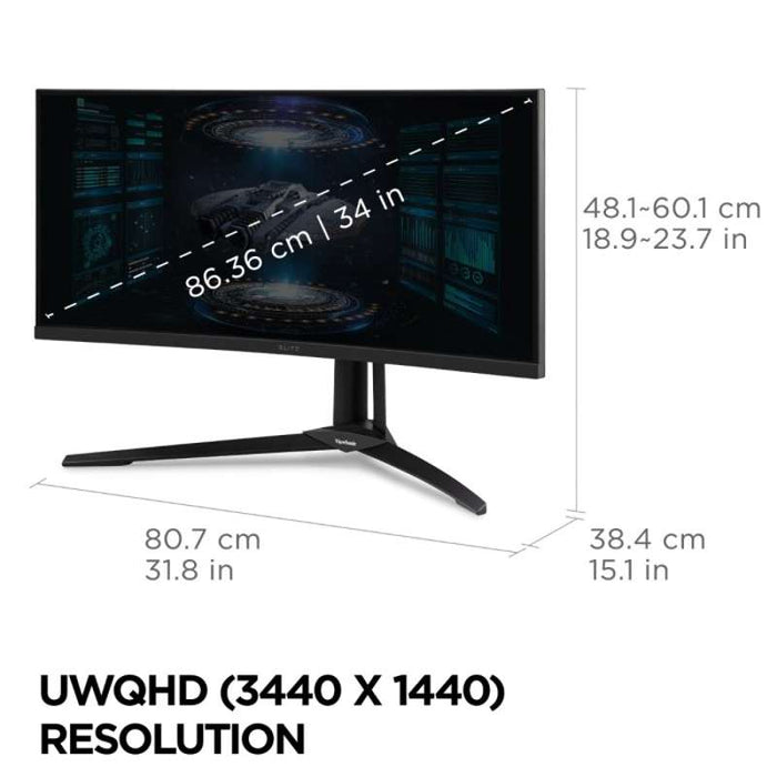 Viewsonic 34" ELITE UWQHD Mini-LED Curved Gaming Monitor with 200Hz Refresh Rate & USB-C